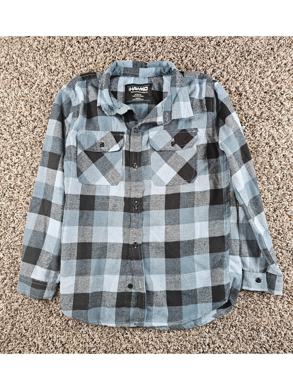 Tony Hawk Boys Sz M Long Sleeve Button Up Flannel Shirt Blue Buffalo Plaid